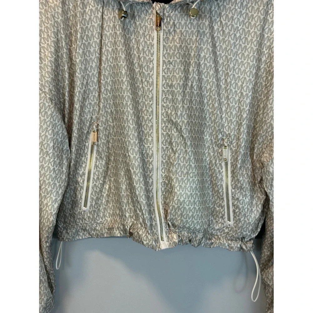 Michael Kors Womens Logo‎ Bomber Jacket Beige Gold Chunky Gold Hardware Sz Small